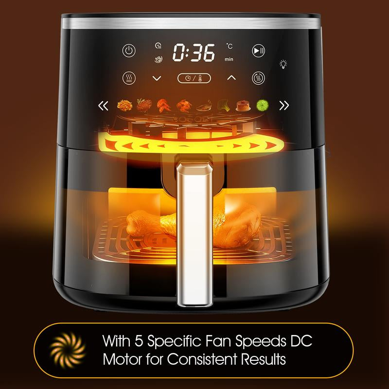 6QT Digital Air Fryer with Visible Window 8 Preset Functions Adjustable Temperature Timer 1550W Power for Crispy Fries Chicken & More Ideal Christmas Gift for Home Kitchen Appliances Multifunction