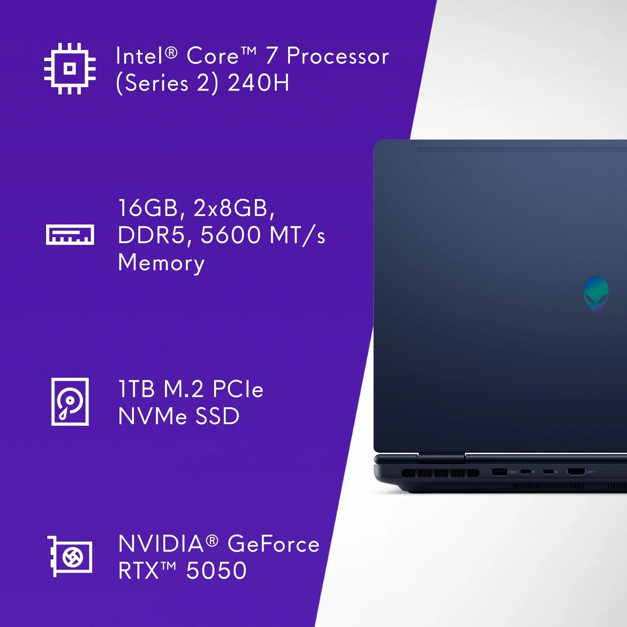 Alienware 16" Aurora Gaming Laptop Intel Core 7-240H, 16GB RAM, 1TB SSD, NVIDIA Geforce RTX 5050