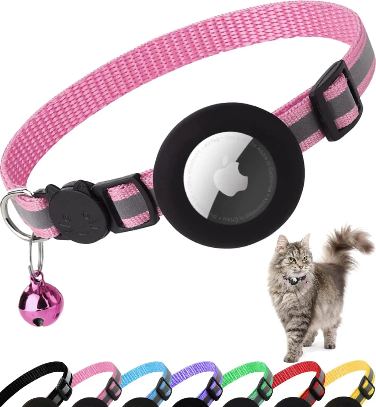 AirTag Cat Collar – Reflective Breakaway Kitten Collar w/ Holder & Bell