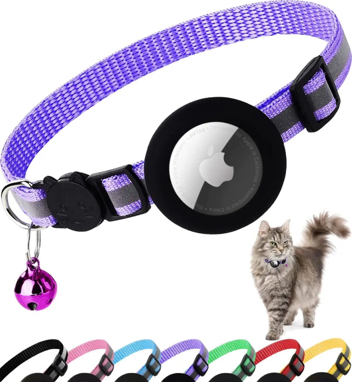 AirTag Cat Collar – Reflective Breakaway Kitten Collar w/ Holder & Bell