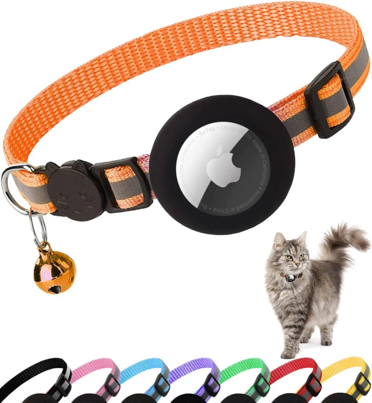 AirTag Cat Collar – Reflective Breakaway Kitten Collar w/ Holder & Bell