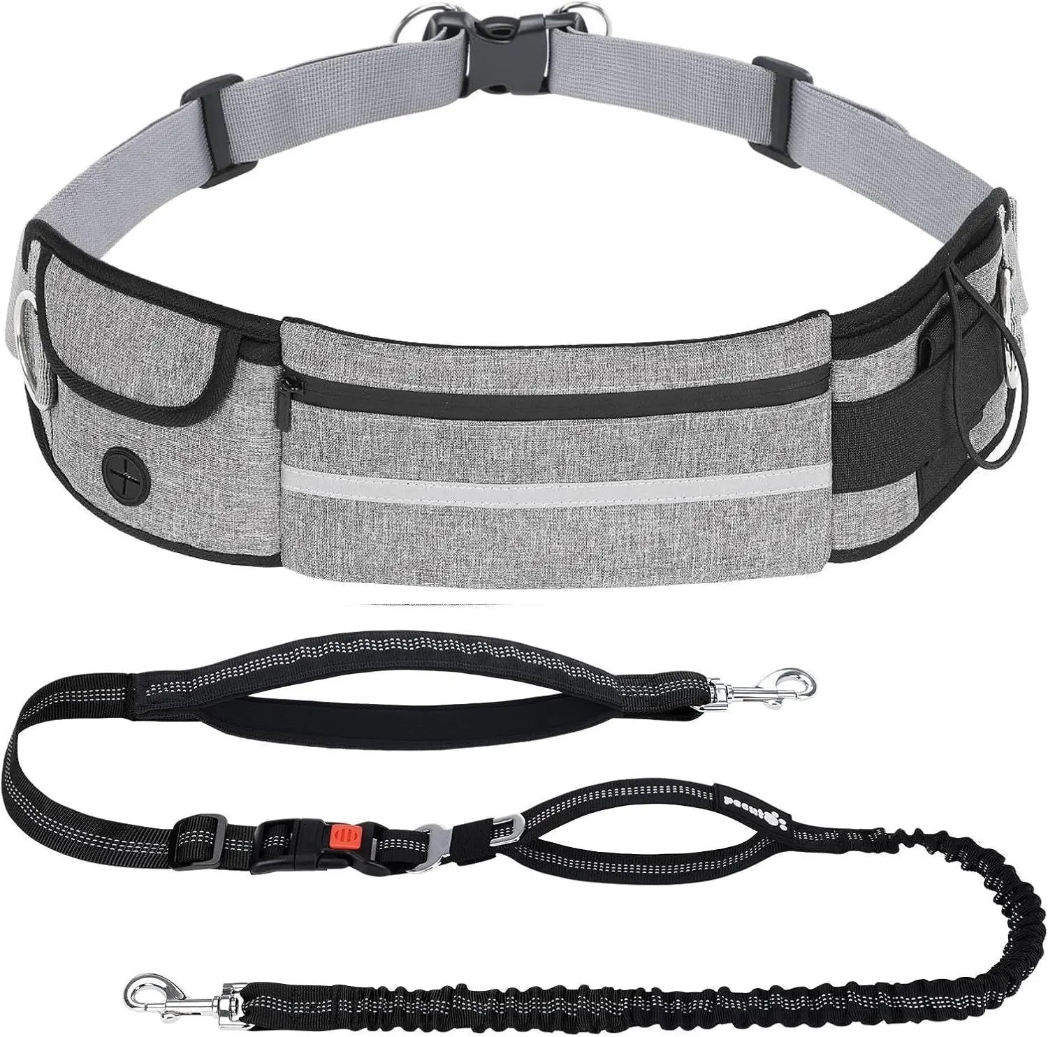Hands Free Dog Leash Dual Bungee Adjustable Waist Belt Running Walking