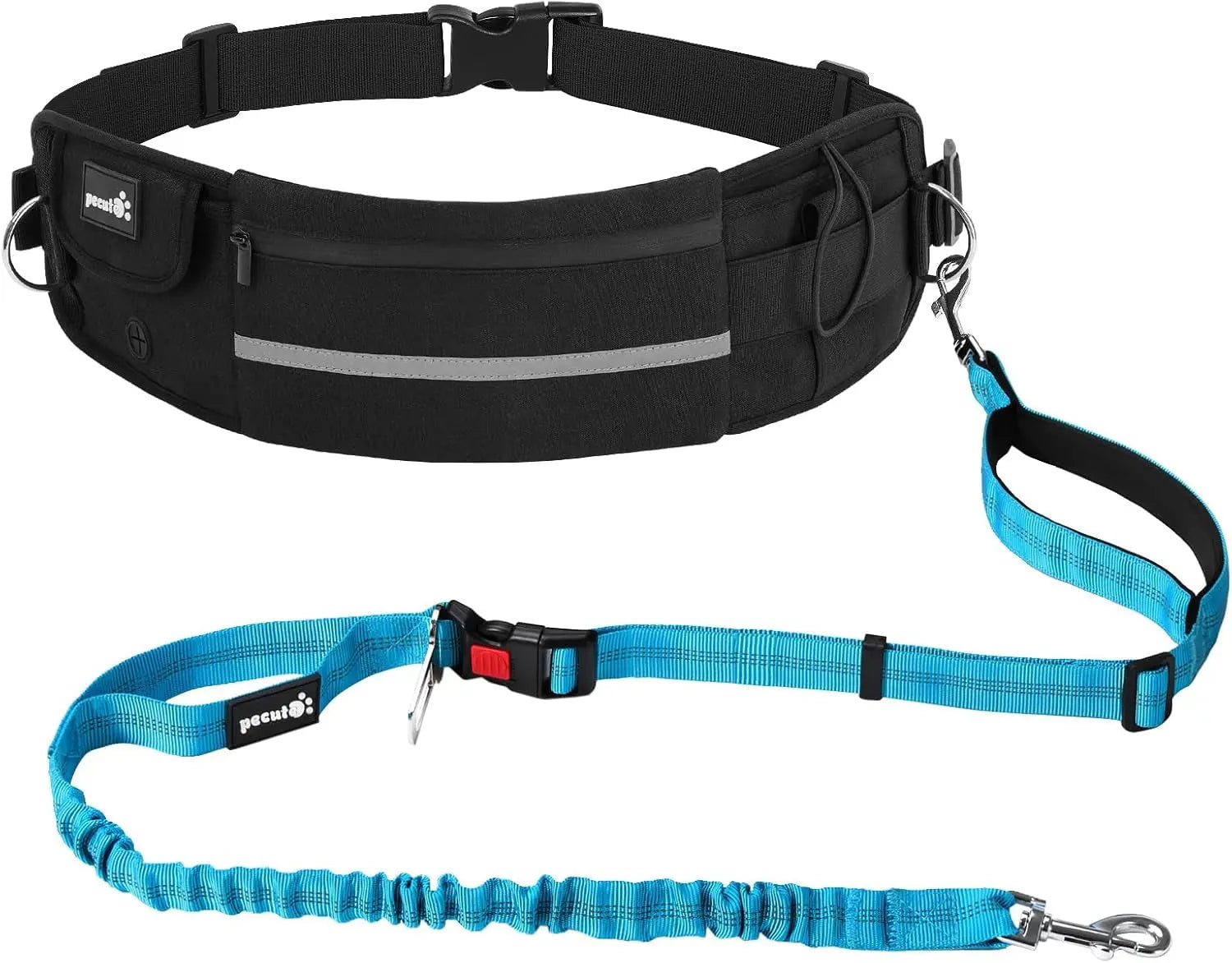 Hands Free Dog Leash Dual Bungee Adjustable Waist Belt Running Walking