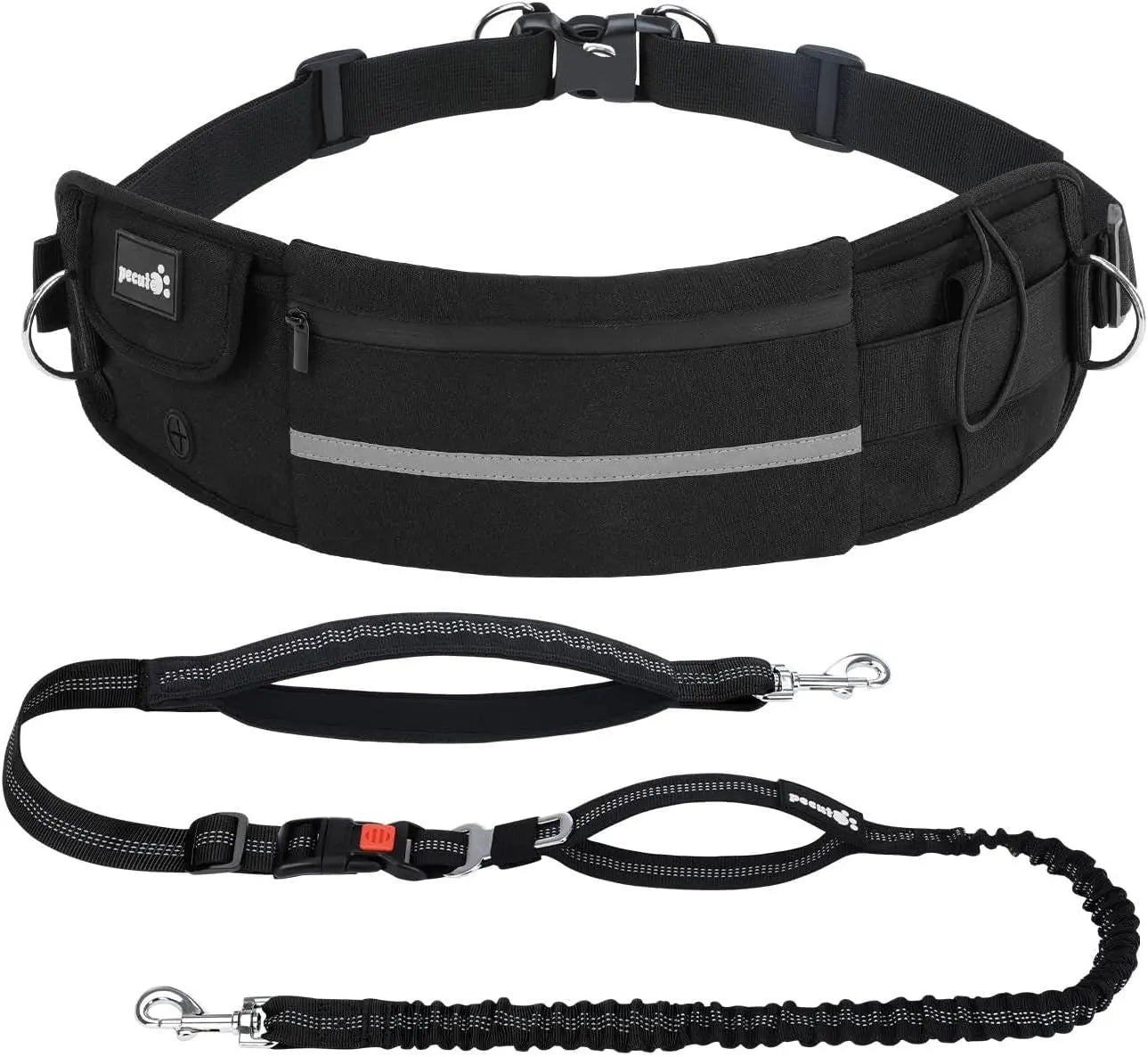 Hands Free Dog Leash Dual Bungee Adjustable Waist Belt Running Walking