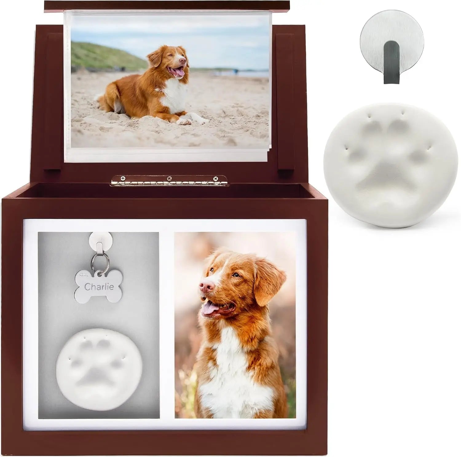 Pet Memorial Urn Keepsake Box for Dogs & Cats w/ Paw Print Kit & Album