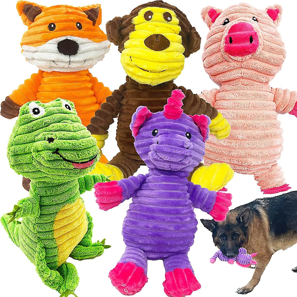Plush Squeaky Dog Toys 5-Pack Corduroy Set for Medium & Large Dogs