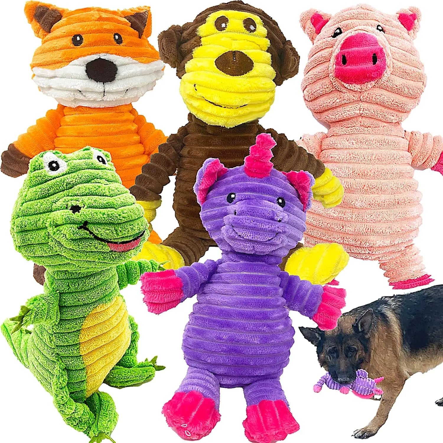 Plush Squeaky Dog Toys 5-Pack Corduroy Set for Medium & Large Dogs