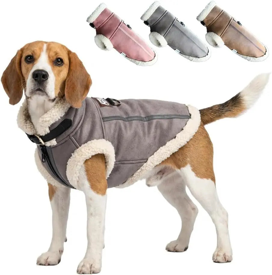 Retro Aviator Dog Jacket Faux Leather Sherpa Coat XS-3XL Winter