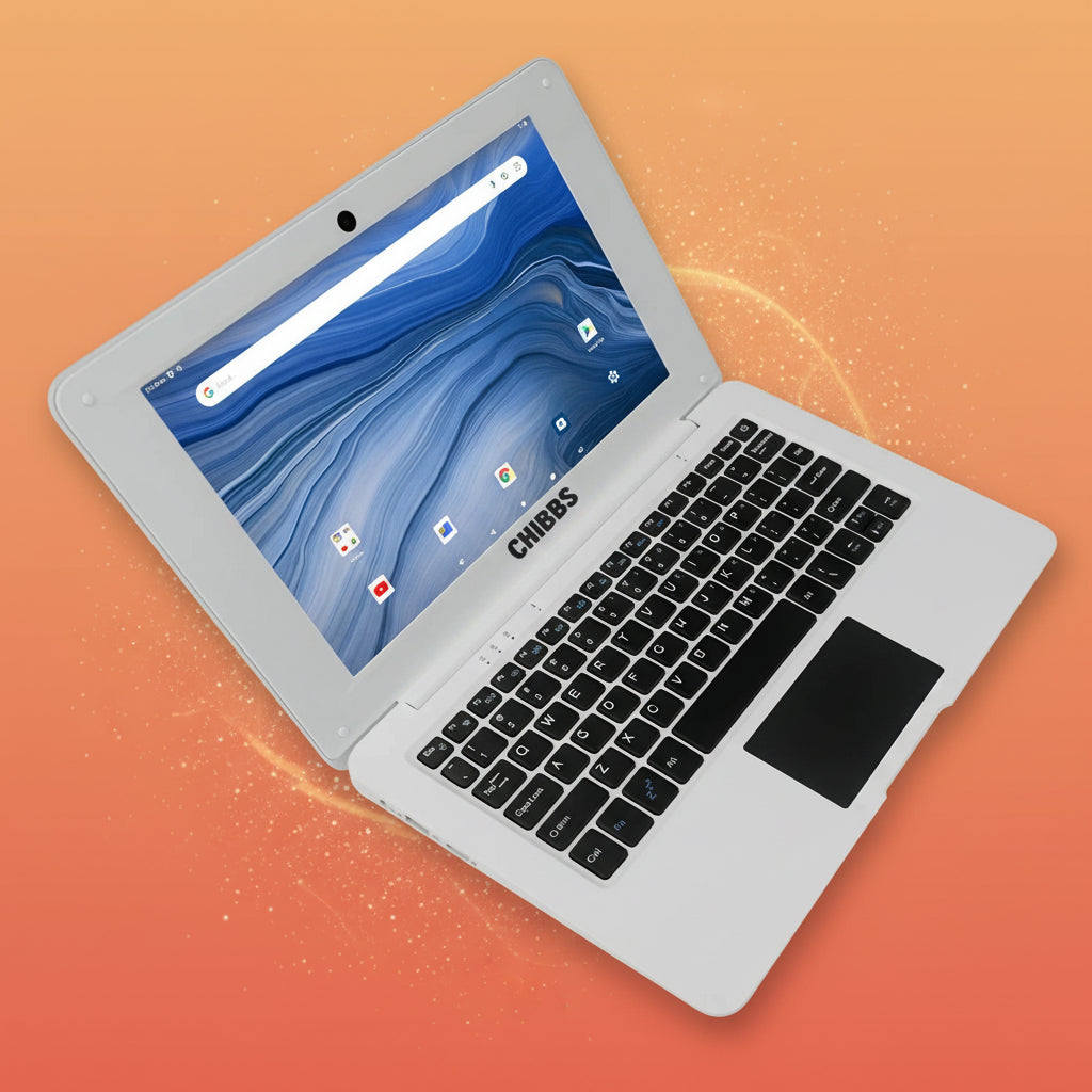 10.1" Inch Portable Kids Laptop Computer Powered by Linux-Android 12 OS, Bluetooth, Wi-Fi- White